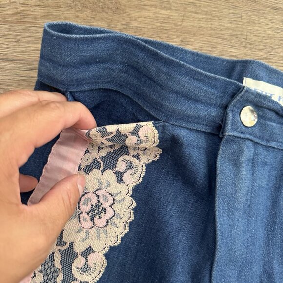 Vintage 70s Petit Fors Floral Lace Flared Jeans - Picture 6 of 12